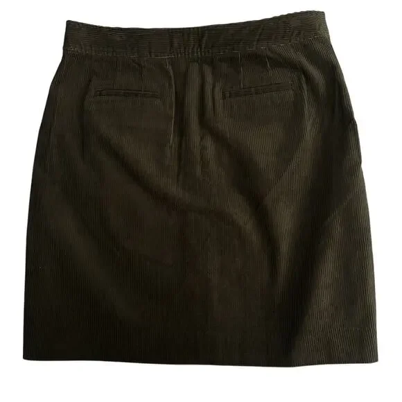 NWT Talbots Olive Moss Corduroy Button Down A-line Skirt Slash Pockets 10 Petite - Picture 2 of 8